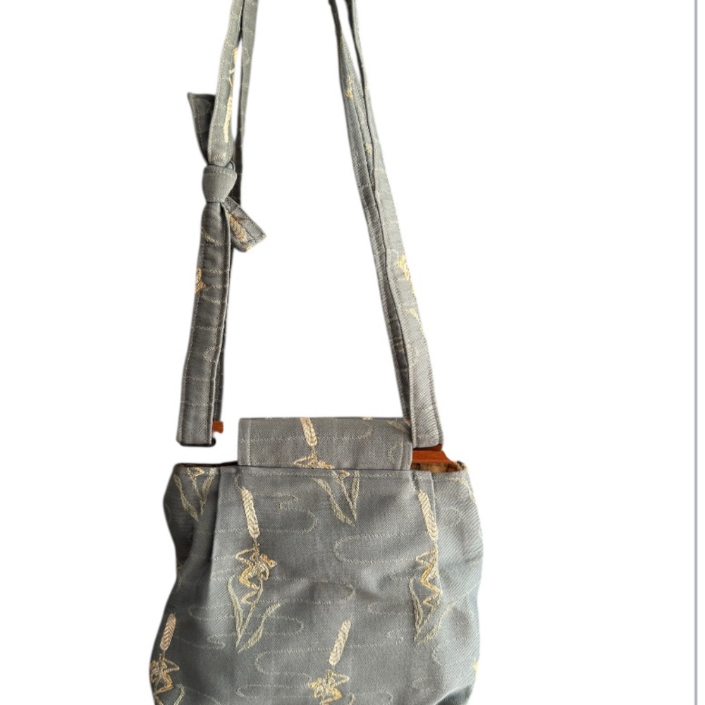 Gray & Tan Casual Shoulder Bag with Adjustable Strap. Embroidered..VGC.. 10x9”